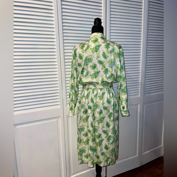 70-90s Tanner Green Lime Print Dress With Belt - Picture 4 of 11